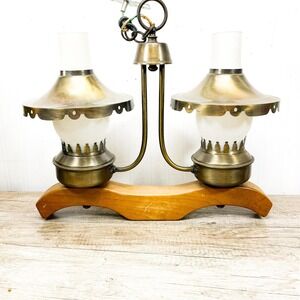 Vintage Western Horse Yoke Brass and Wood Light Fixture